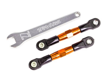 Enlaces de inclinación traseros (TUBOS anodizados en naranja, aluminio 7075-T6, más resistentes que el titanio) (2) (ensamblados con extremos de varilla y bolas huecas)/llave de aluminio (1) (compatible con Drag Slash)