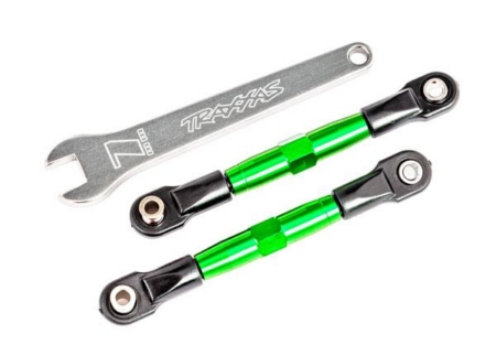 Enlaces de inclinación delanteros (tubos anodizados verdes, aluminio 7075-T6, más resistentes que el titanio) (2) (ensamblados con extremos de varilla y bolas huecas)/llave de aluminio (1) (compatible con Drag Slash)