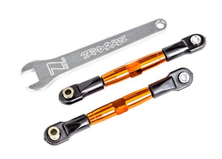 Enlaces de inclinación delanteros (tubos anodizados en naranja, aluminio 7075-T6, más resistentes que el titanio) (2) (ensamblados con extremos de varilla y bolas huecas)/llave de aluminio (1) (compatible con Drag Slash)