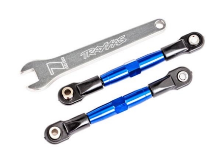 Enlaces de inclinación delanteros (tubos anodizados en azul, aluminio 7075-T6, más resistentes que el titanio) (2) (ensamblados con extremos de varilla y bolas huecas)/llave de aluminio (1) (compatible con Drag Slash)
