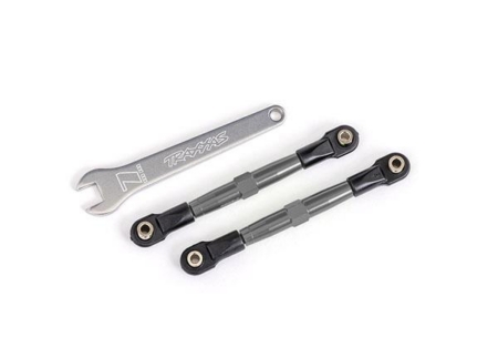Eslabones de puntera delanteros (tubos anodizados en gris carbón, aluminio 7075-T6, más resistentes que el titanio) (2) (ensamblados con extremos de varilla y bolas huecas)/llave de aluminio (1) (compatible con Drag Slash)