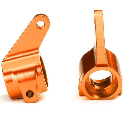 Bloques de dirección, Rustler/Stampede/Bandit (2), aluminio 6061-T6 (anodizado naranja)/rodamientos de bolas de 5 x 11 mm (4)