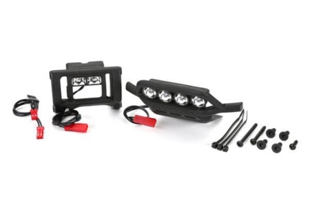 Juego de luces LED, completo (incluye parachoques delantero y trasero con barra de luces LED, arnés de luces LED trasero y arnés BEC en Y) (compatible con Rustler o Bandit 2WD)