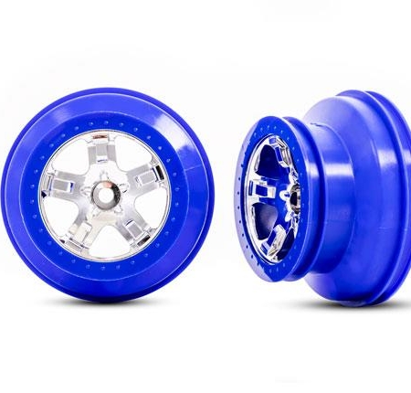 Ruedas, cromadas SCT, estilo beadlock azul, perfil doble (2,2" exteriores, 3,0" interiores) (2) (solo tracción delantera 2x2)