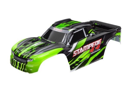 Carrocería, Stampede 4X4 Brushless, verde (pintada, calcomanías aplicadas) (ensamblada con soportes de carrocería delanteros y traseros y soporte de carrocería trasero para montaje sin clip)
