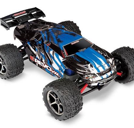 Traxxas E-Revo VXL: Monster Truck 4x4 sin escobillas a escala 1/16 con TQi Traxxas Link habilitado, 2,4 GHz y TSM - Azul X