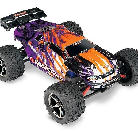 Traxxas E-Revo VXL: Monster Truck 4x4 sin escobillas a escala 1/16 con TQi Traxxas Link de 2,4 GHz y TSM - Morado