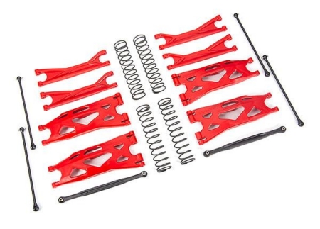 Kit de suspensión, X-Maxx WideMaxx, XRT, RED (incluye brazos de suspensión delanteros y traseros, enlaces de convergencia delanteros, ejes de transmisión, resortes de amortiguación)