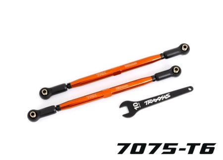 Eslabones de puntera delanteros (tubos anodizados en naranja, aluminio 7075-T6, más resistentes que el titanio) (2) (para usar con el kit de suspensión X-Maxx WideMaxx n.° 7895)