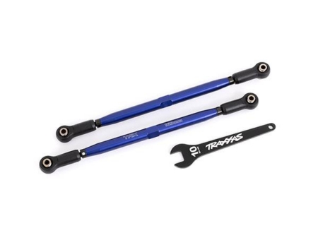 Eslabones de puntera delanteros (tubos anodizados en azul, aluminio 6061-T6) (2) (para usar con el kit de suspensión n.° 7895 X-Maxx, WideMaxx)