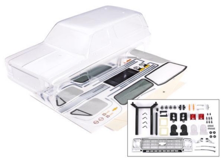 Carrocería, Chevrolet Blazer (1979), completa (transparente, requiere pintura) (incluye parrilla, espejos laterales, molduras laterales, manijas de las puertas, limpiaparabrisas, calcomanías, máscaras de ventanas)