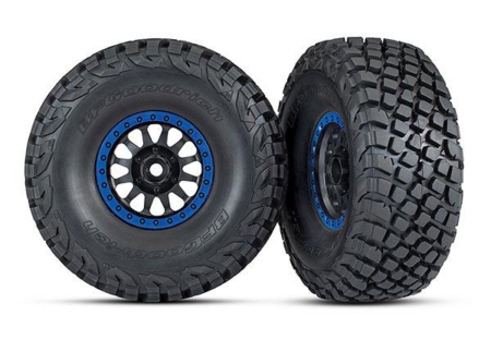 Neumáticos y ruedas, ensamblados, pegados (ruedas Method Racing, negras con beadlock azul, neumáticos BFGoodrich Baja KR3) (2)