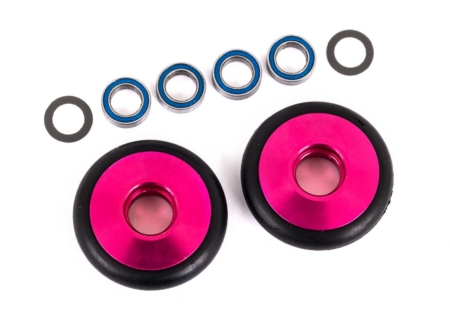 Ruedas, barra anti-caballito, aluminio 6061-T6 (anodizado rosa) (2)/ rodamientos de bolas de 5x8x2,5 mm (4)/ juntas tóricas (2)/ 5x8x0,3 mm TW (2)