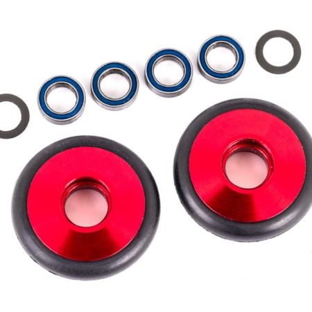 Ruedas, barra anti-caballito, aluminio 6061-T6 (anodizado rojo) (2)/ rodamientos de bolas de 5x8x2,5 mm (4)/ juntas tóricas (2)/ 5x8x0,3 mm TW (2)