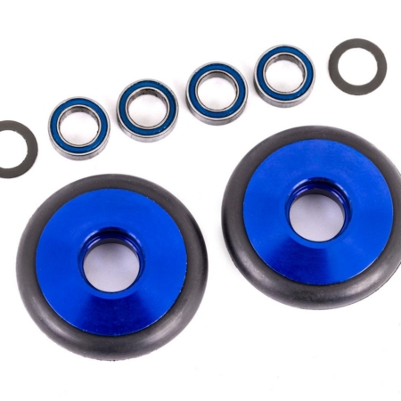 Ruedas, barra anti-caballito, aluminio 6061-T6 (anodizado azul) (2)/ rodamientos de bolas de 5x8x2,5 mm (4)/ juntas tóricas (2)/ 5x8x0,3 mm TW (2)