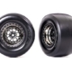 Neumáticos y ruedas, ensamblados, pegados (ruedas cromadas negras Weld, Mickey Thompson ET Drag Slicks, compuesto ahumado, insertos de espuma) (trasero) (2)