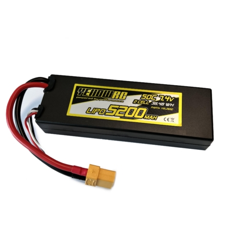 Batería LiPo RC amarilla de 5200 mAh, 7,4 V, 2S, 50 C, carcasa rígida XT90 YEL2652