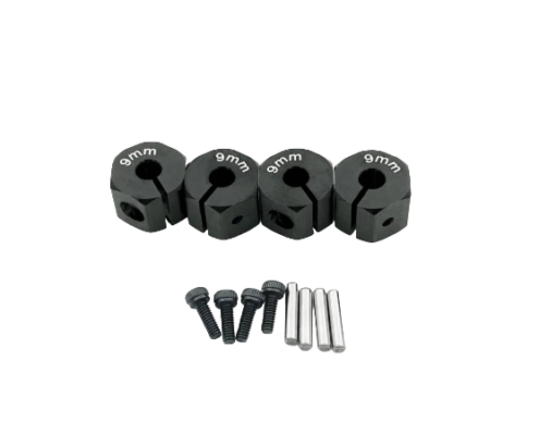 Hexágonos 9mm de aluminio Negro para 1:10 (4pcs)